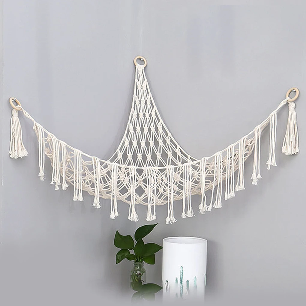 Boho Plush Toy Hammock Triangular Shape Hanging Storage Wall Decor Net