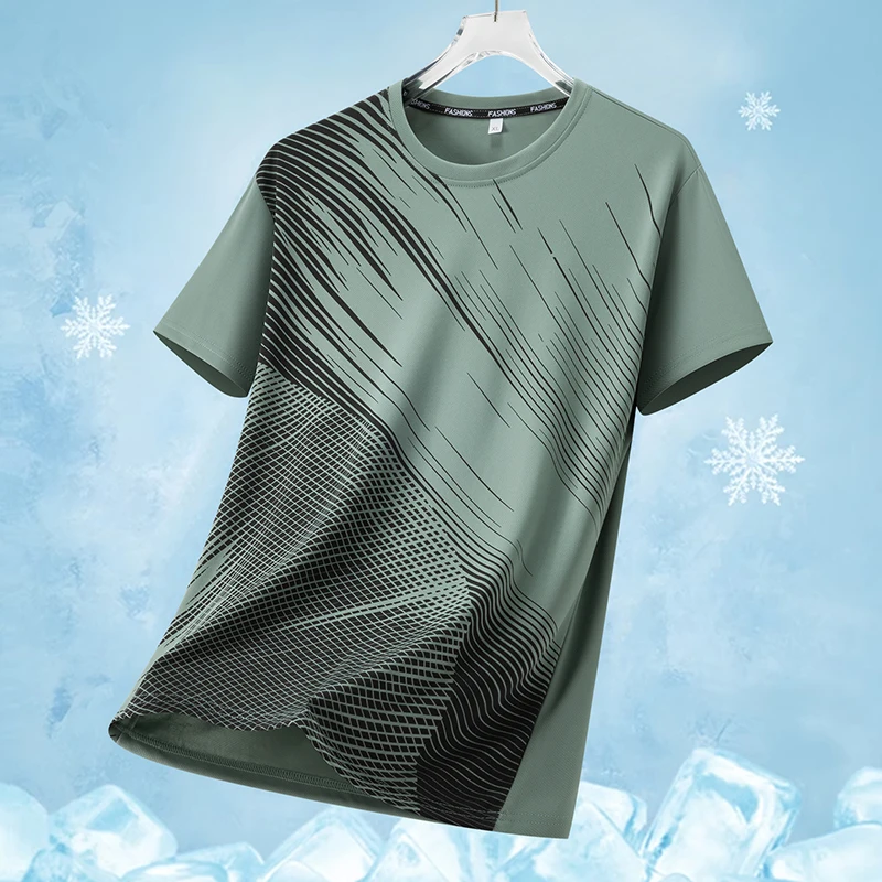 

Men's Outdoor Basketball Training Sweat Absorbing Quick Drying Casual T-shirt Summer Fashion Trend Ice Silk Printed Loose Tshirt