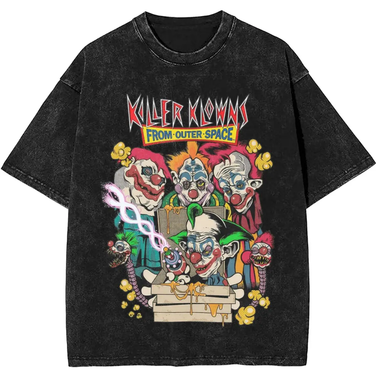 

Retro 90s Killer Klowns From Outer Space T Shirts Hip Hop Washed Cotton Harajuku T-Shirt Vintage Men Women Tops Streetwear Tees