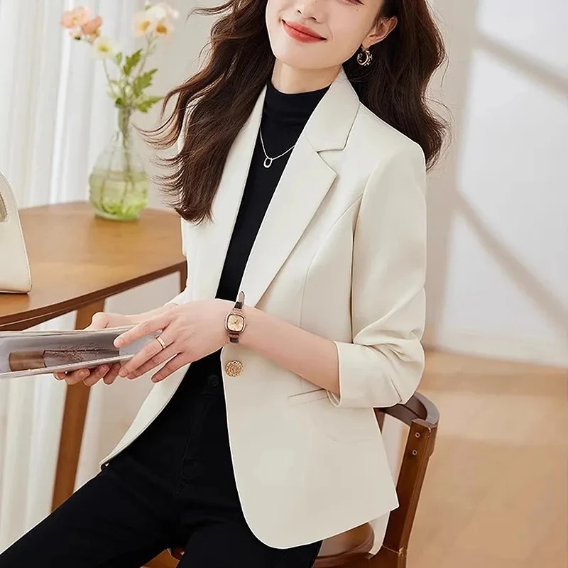 Spring Autumn Female Solid Color Suit Coat 2024 Women Advanced sense Leisure Blazer Jacket Korean Lady Short Fashion Top Outwear