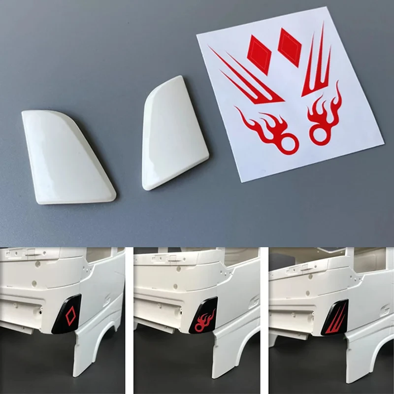 2pcs ABS Plastic Front Spoiler and Stickers Decorate for 1/14 Tamiya RC Truck Tipper VOLVO F16 750 56360 Car DIY Toy