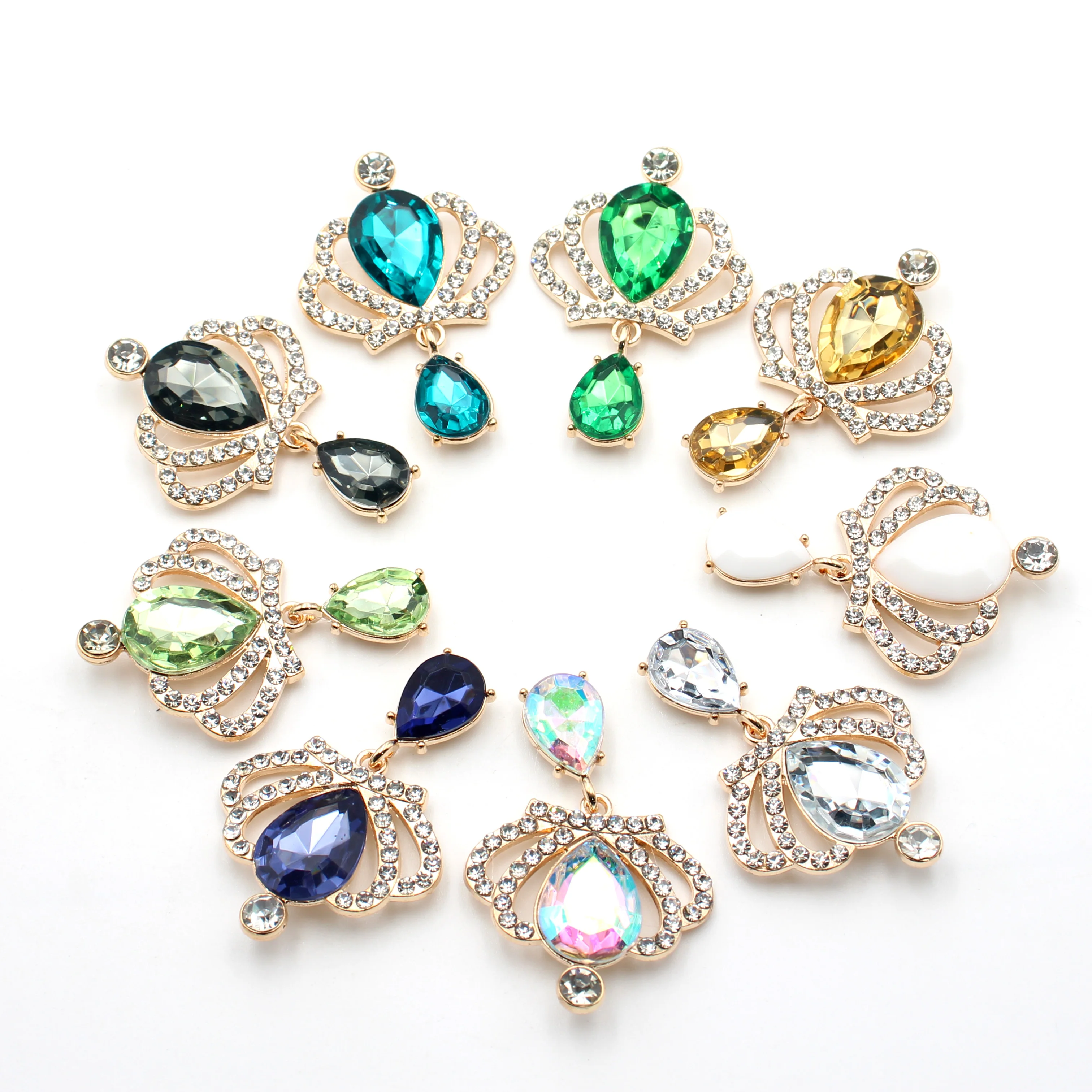 Crown Crystal Pendant Clasp, Alloy Rhinestone Clasp, DIY Wedding Dress Clasp, Gift Box, Decorative Accessories, 32x48mm, 10Pcs