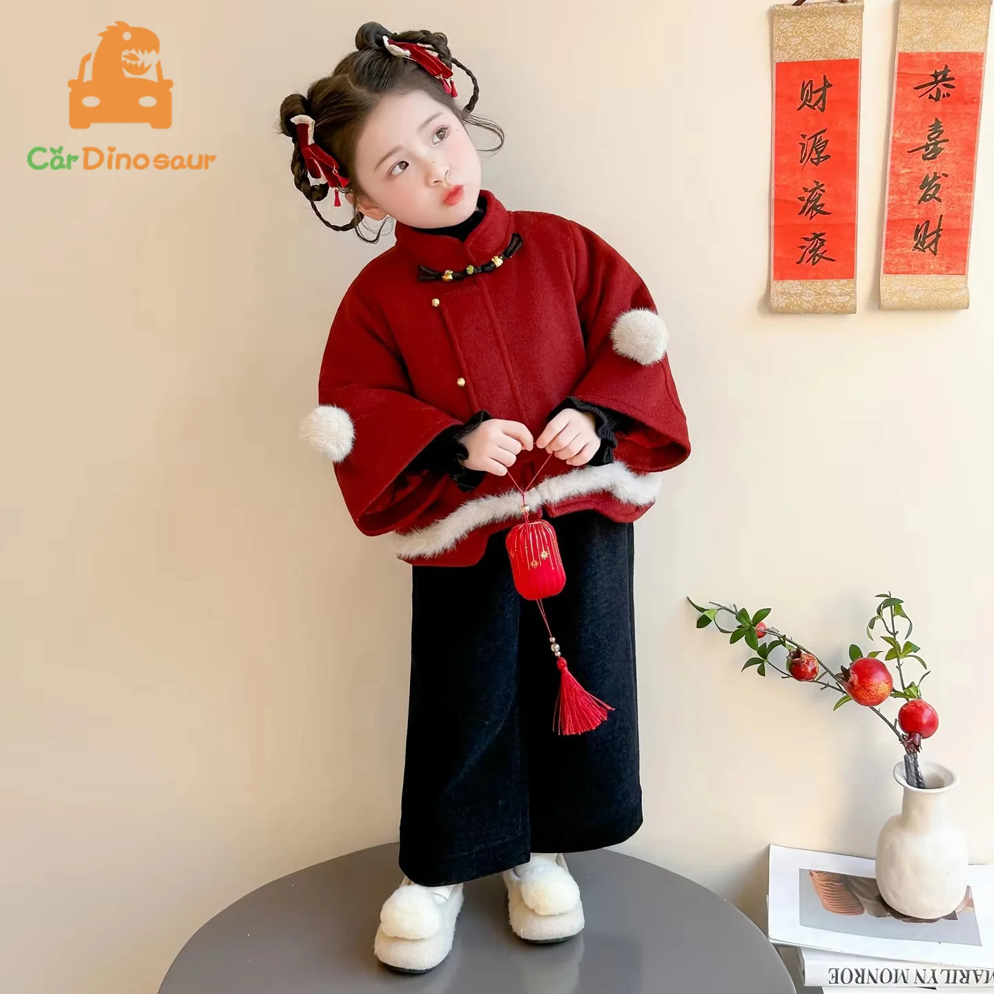 

Детские зимние костюмы: традиционный китайский наряд для девочек на Новый год, ретро-комплект из утепленного красного пальто, свитера и брюк