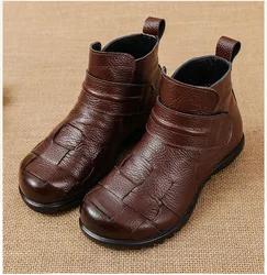 Winter boots women genuine leather braid ankle shoes woman high quality retro brown black snow boots chaussures femme