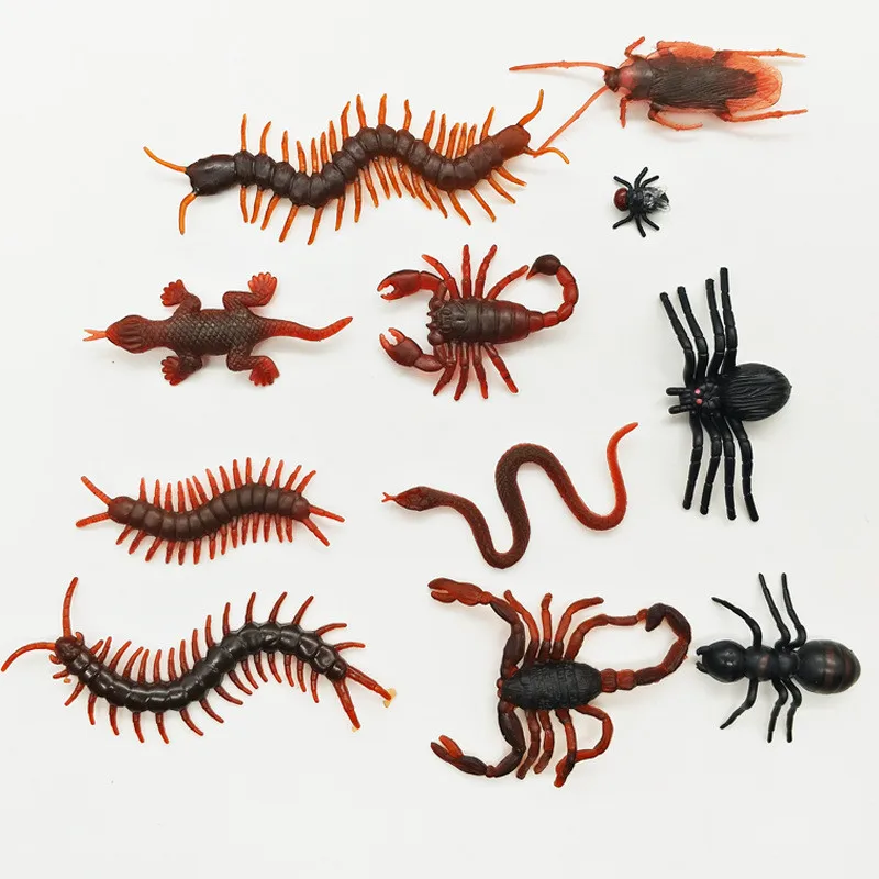 20 pçs halloween brinquedos engraçados plástico barata housefly centipede scorpions gags piadas práticas brinquedo oyuncak gadgets borracha bugs