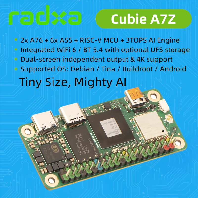 

Radxa Cubie A7Z, Allwinner SoC с восьмиядерным процессором, двойным экраном, встроенным копировальным процессором WiFi6 RISC-V, одноплатным компьютером