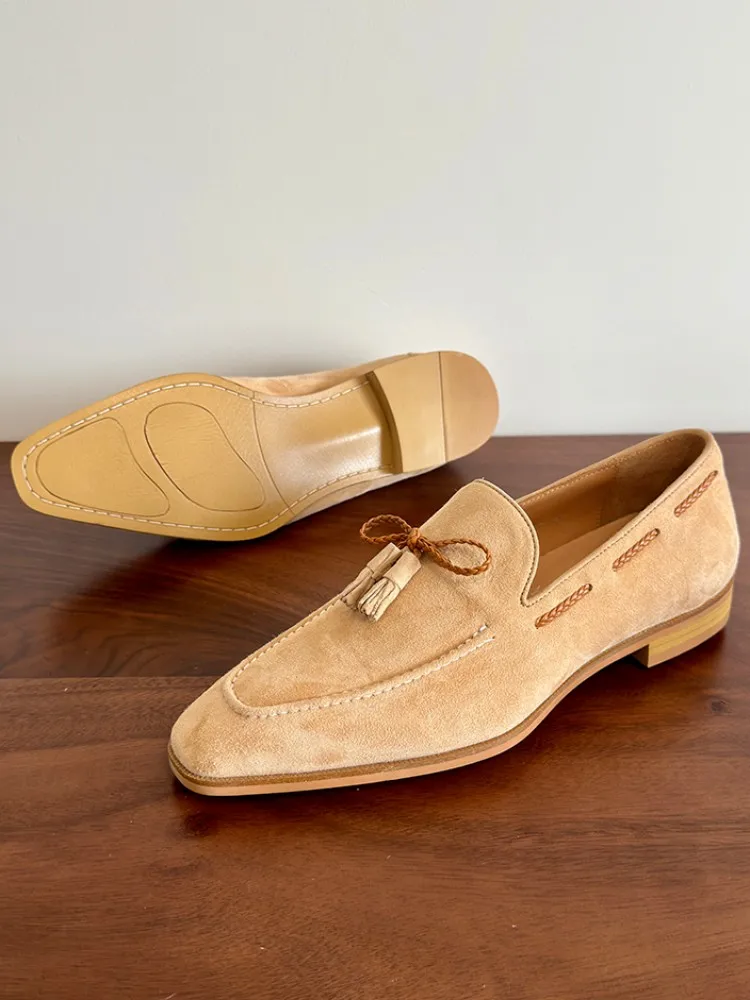 Retro British Style Men Handmade Sheepskin Solid Color Dress Shoes Leisure  Square Toe Tassels Bowknot Comfortable Loafers - AliExpress 322