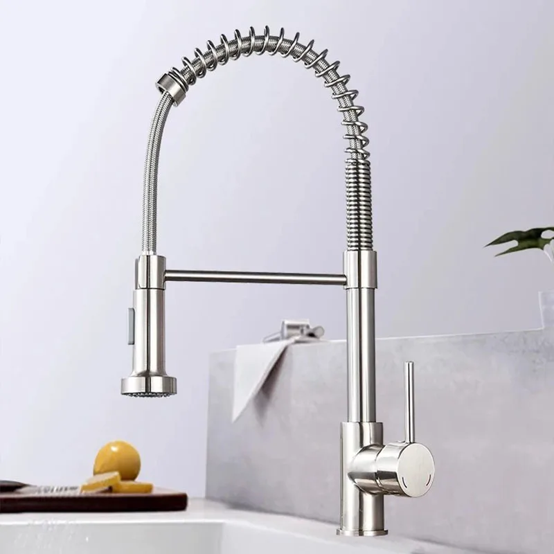 

Brushed Kitchen Sink Faucet One Handle Spring Hot and Cold Water Tap Deck Mounted Bathroom Matte Black Kitchen Crane