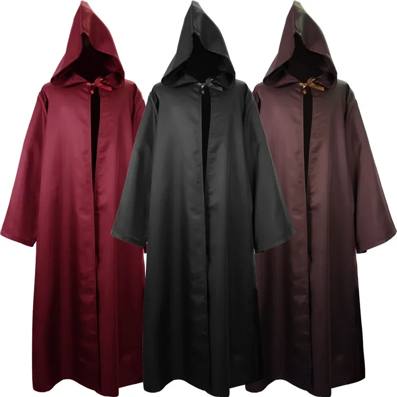 Long Shirt Hooded Black Robe Costume Halloween Cloak Cosplay Costume Wizard Tunic Hooded Robe Adults and Children