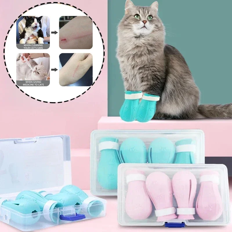 Cat Claw Protector Cat Adjustable Pet Bath Wash Boot Feeding Bathing Shoes Foot Cover Anti-Scratch for Cat Pet Grooming Supplies