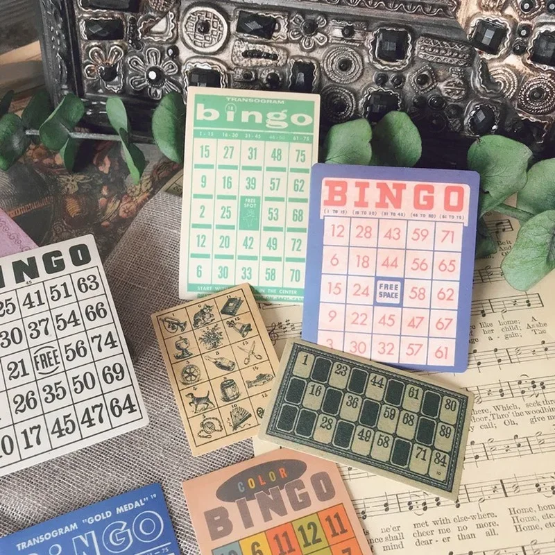 15 szt. Naklejki na karty Bingo Vintage Ephemera dziennik śmieci Retro ręcznie robiony Album Deco estetyczny materiał do scrapbookingu