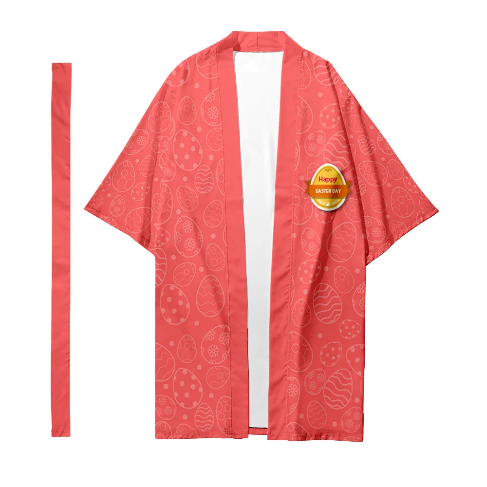 

Men's Japanese traditional ethnic long kimono cardigan women's kimono Easter bunny kimono shirt yukata jacket 4