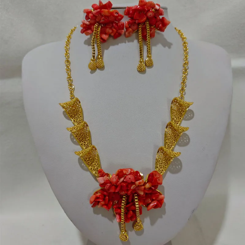 Nigerian African Bridal Coral Beads Jewelry Set 2026 Newest Design Necklace & Earrings Two Pieces Set