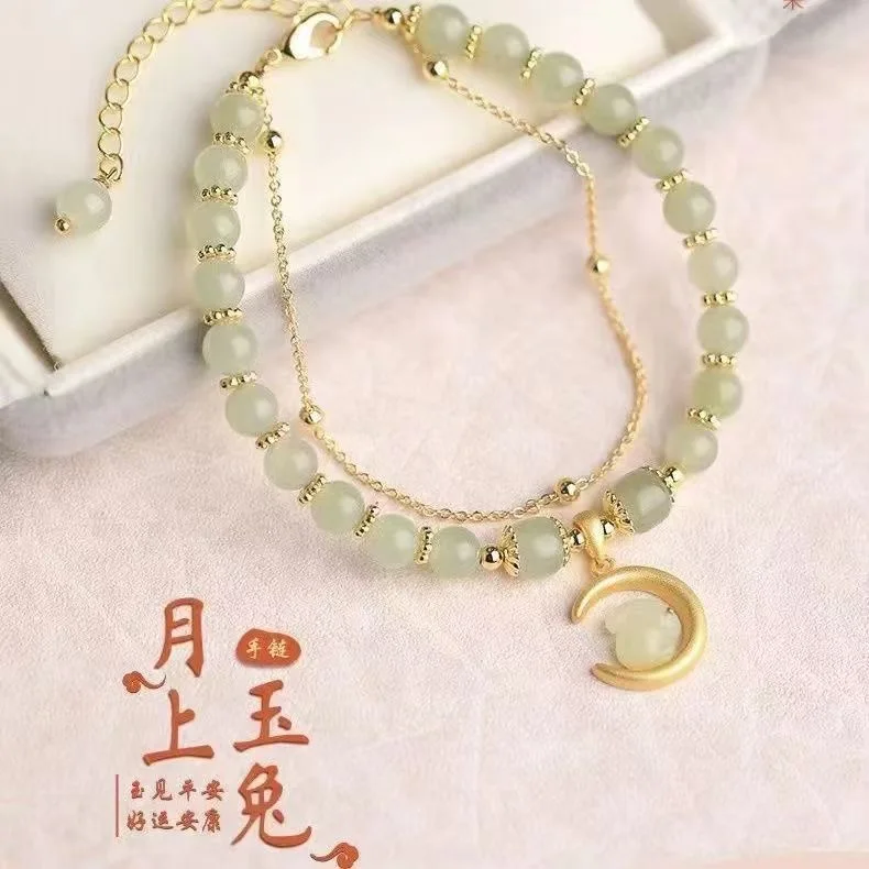 Real Jade Rabbit Bracelet Accessories Agate Designer Charm Carved Amulet Natural Jewelry Vintage Luxury Gifts for Women