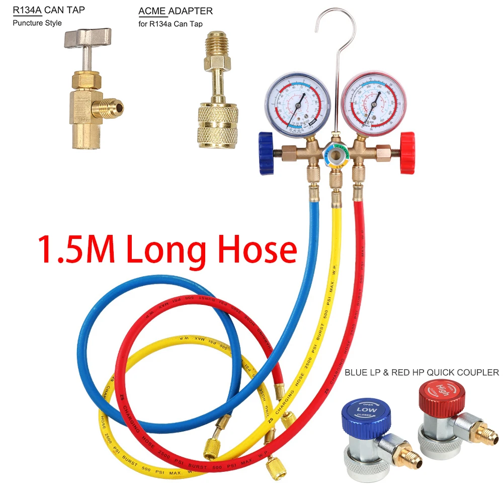 For R12 R22 R404A R134A Refrigerant Manifold Gauge SET Air Condition Refrigeration Set Air Conditioning Tools Hose and Hook