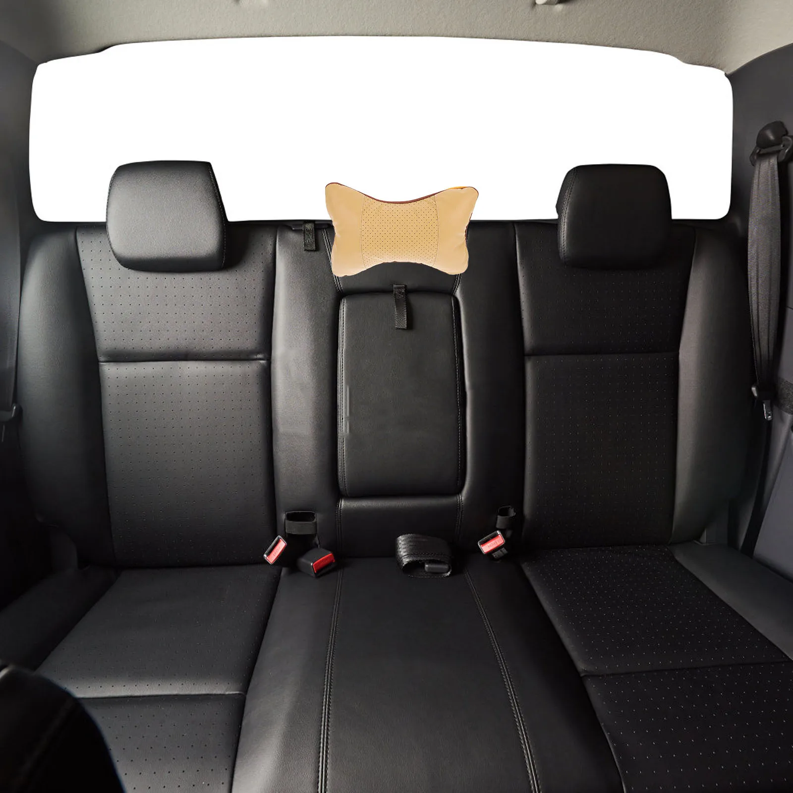 2pcs Universal Travel Bone Shaped Pillow Auto Neck Cushion Bone Shaped Headrest Neck Cushion Rest For Driving Comfort Beige - Image 2