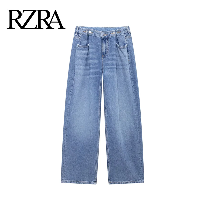 

RZRA original 2024 autumn and winter new women's blue fashionable and chic straight wide-leg loose jeans