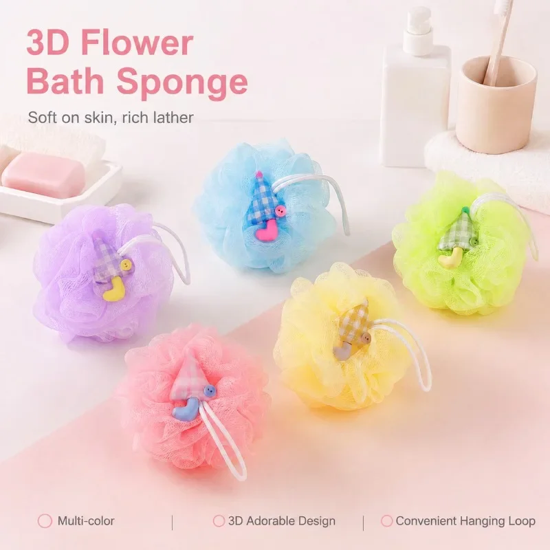 3D Mini Umbrella Bath Sponge, Cute Macaron Color Shower Loofah, Soft Skin-friendly Quick Foaming Kids Body Scrub Bubble