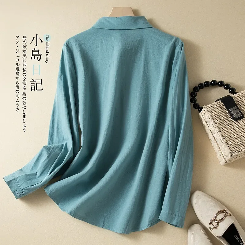 Women's Chinese Style Shirt, Cotton Linen, Vintage Blouses, Embroidery Clothing, Loose Long Sleeve Women Tops, Summer