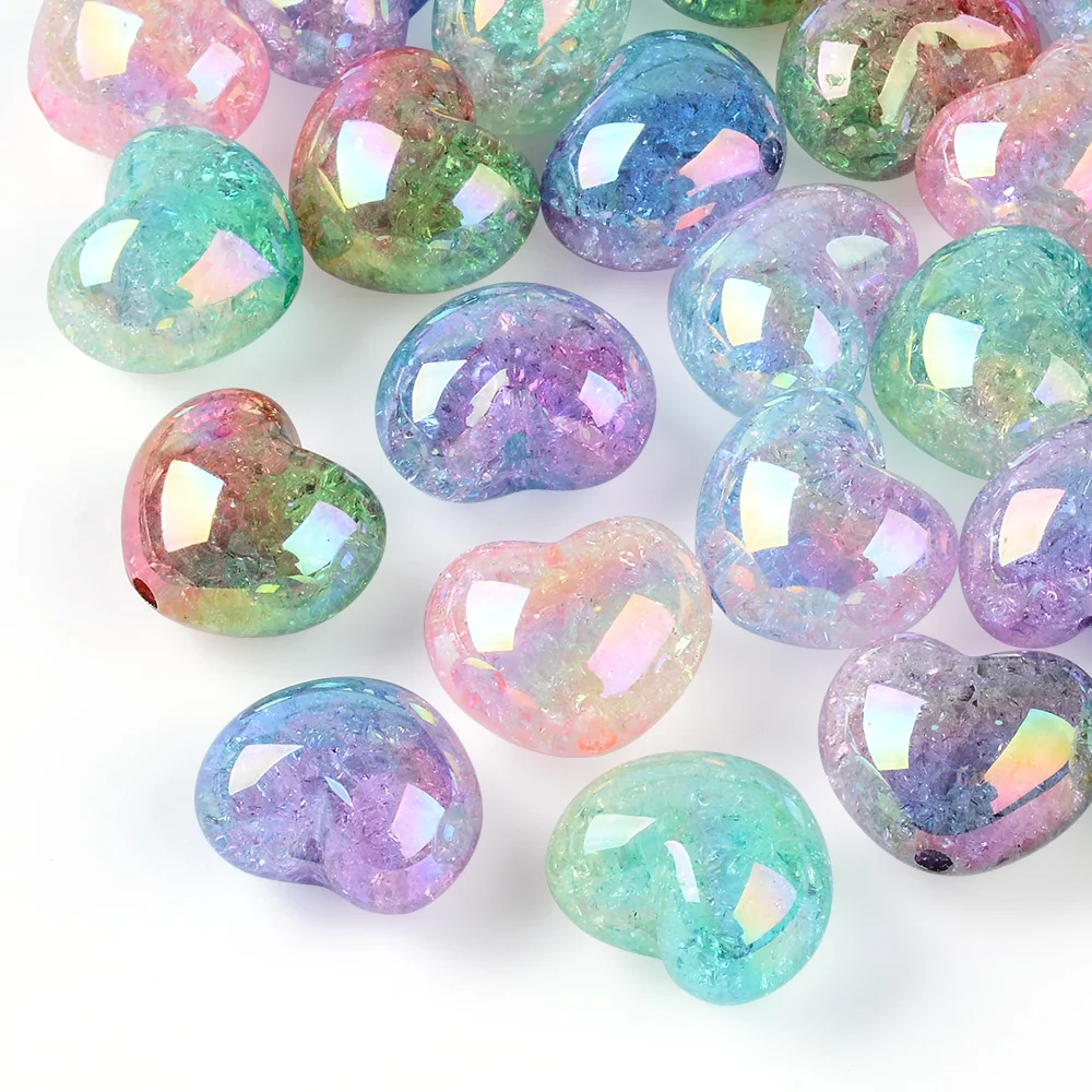 22.5mm 12PCS Gradient Multicolor Big Heart Vertical Hole Resin ABS Loose Beads for Jewelry Making and Decoration DIY Accessories