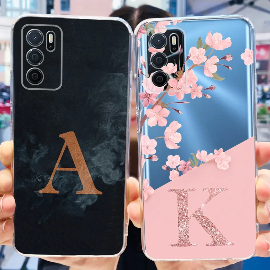 For OPPO A16 Case CPH2269 CPH2271 A16S Cover Cute Letters Flower Couple Phone Cases For OPPO A16S A54S CPH2273 Funda A 54S Coque