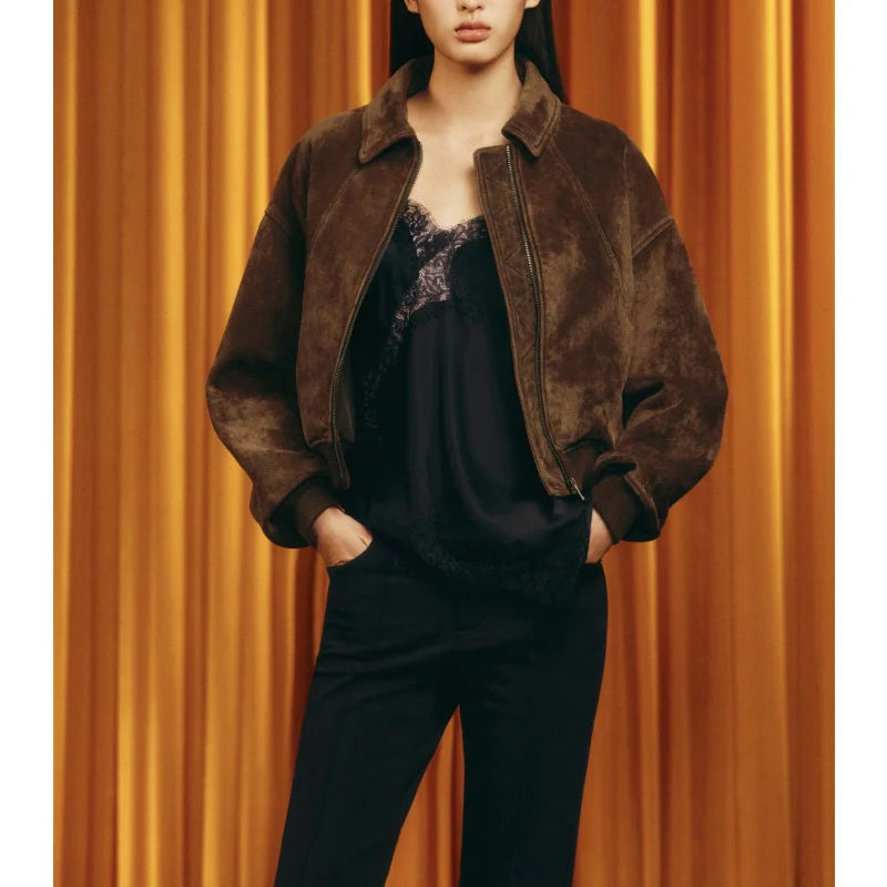 Spring New Fashion Velvet Texture Long Sleeve Jacket Women's Outerwear Casual Style Standard Fit Zipper Closure  Color