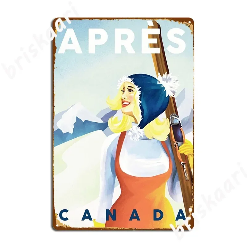 Apres Ski Canada Cool Vintage Pinup Girl Skiing Art Posters Poster Metal Plaque Create Wall Cave Plaques Tin Sign Poster