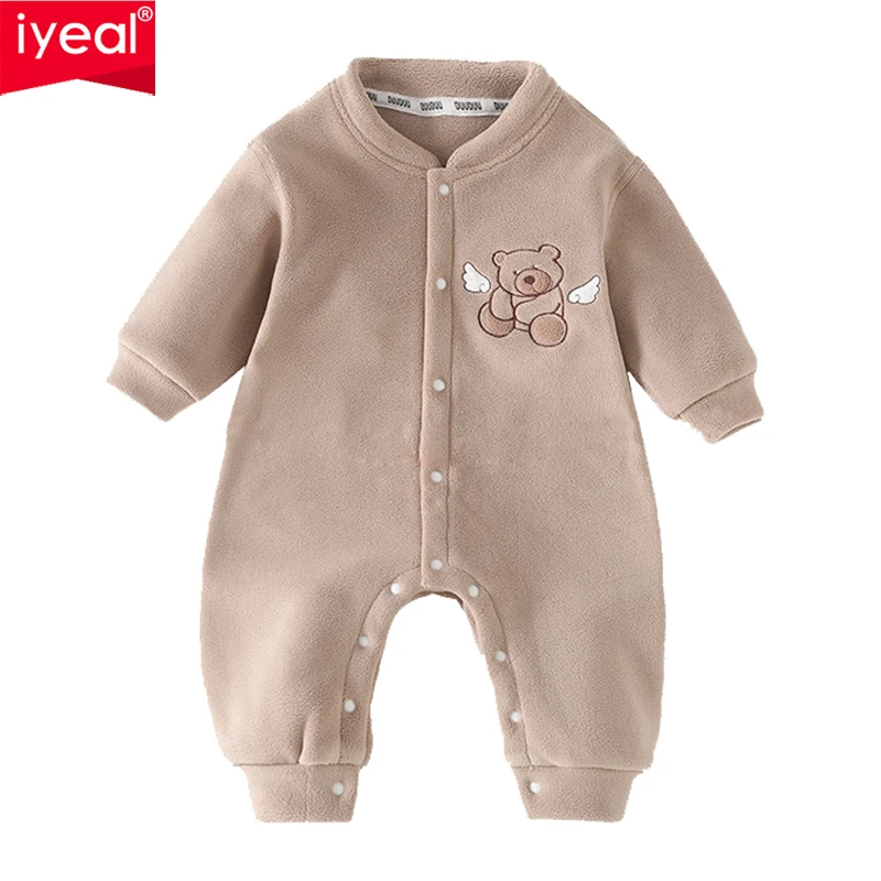 

IYEAL New born Bebe Clothing Flannel Hooded Toddler Baby Clothes Cute Cartoon Overalls Infant Romper Baby Boys Girls Jumpsuit