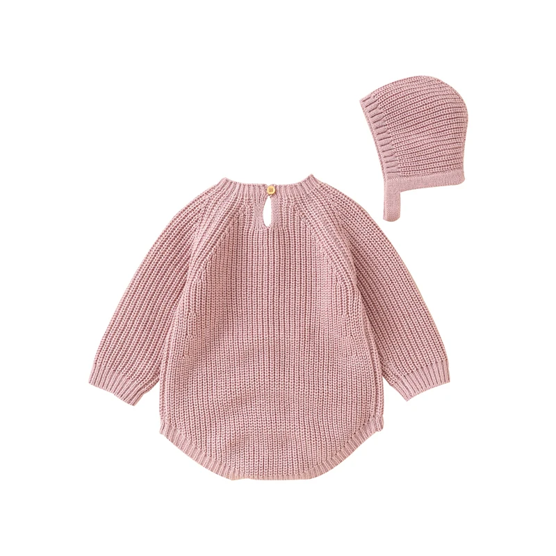 Skin-friendly Long Sleeve Baby Spring & Autumn Rompers & Knit Hat Two-pieces Clothing Sets For 0-18M Newborn Infant Outfits Set