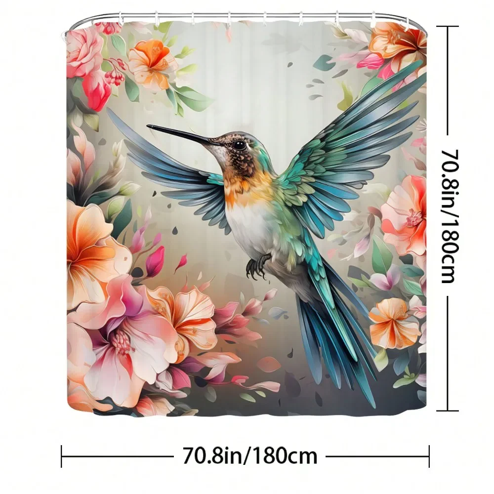 Vibrant Tropical Floral Hummingbird Shower Curtain Bathroom Decor Waterproof Curtain Liners for Modern Home Bathroom