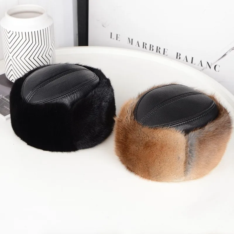 

Middle-aged and old water-wool hats for men cold-proof leather ear-protecting outdoor use