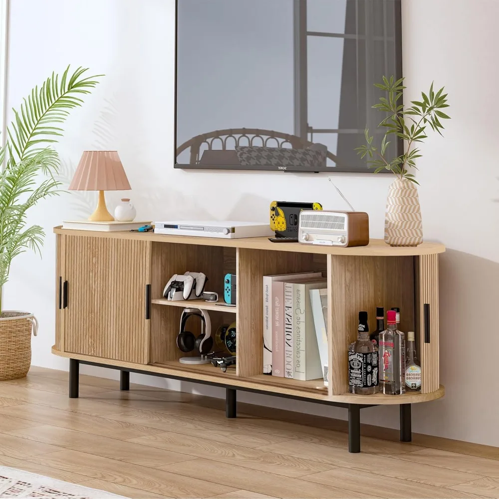 Современная деревянная подставка под телевизор середины века для 75, телевизоры с изогнутыми краями и местом для хранения вещей для использования в спальне