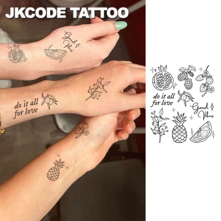 Fruit-Themed Tattoos Minimal Tattoo - Herbal Tattoo Stickers Ins Style - Pineapple, Lemon, Raspberry, Guava Pattern Tattoos - Cute Tattoos, Fashionable Accessories for Girls, Women's Finger, Hand, Neck Tattoos, Long-Lasting Waterproof for 15 Days