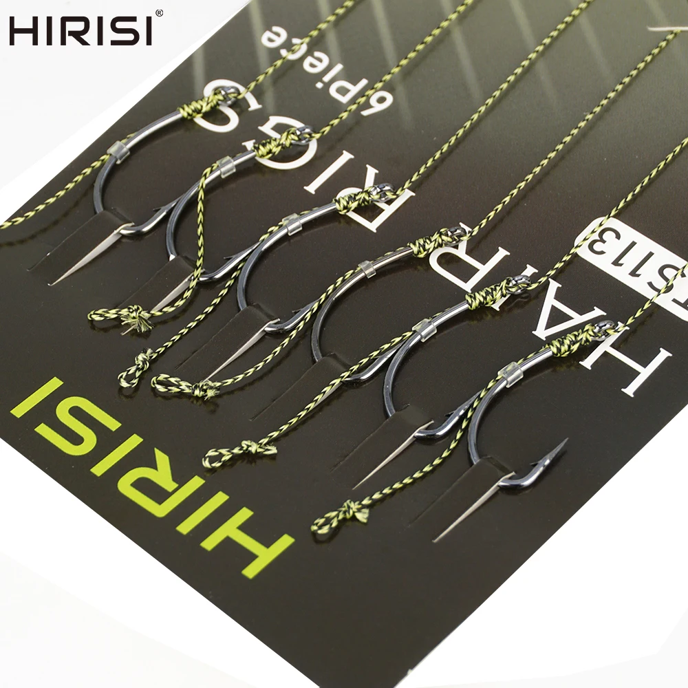 Hirisi 6pcs Carp Fishing Hair Rig Fishing Hook Set Ready Made Tied Rigging With Fishing Line Boilie Hook Fishing Accessories