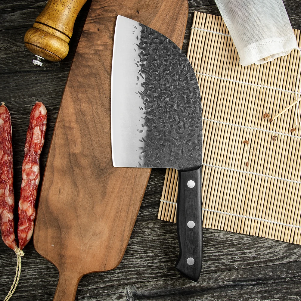 7 Inch Wood Butcher Knife Serbian Chef\'s Knife High Hardness Stainless Steel Cleaver Knife Chop Vegetable Slicing Kitchen Knives