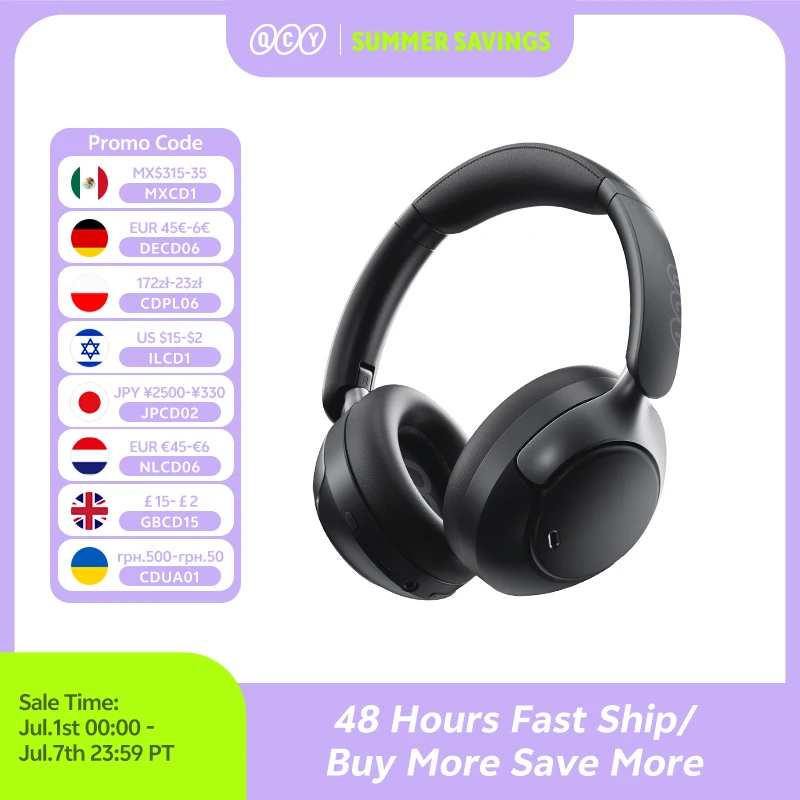 QCY H3 Pro ANC Wireless Headphone 50dB Noise Canceling Hi-Res Spatial Audio Earphone with LDAC Bluetooth 5.4 Over Ear Headset — product photo 1 of 1