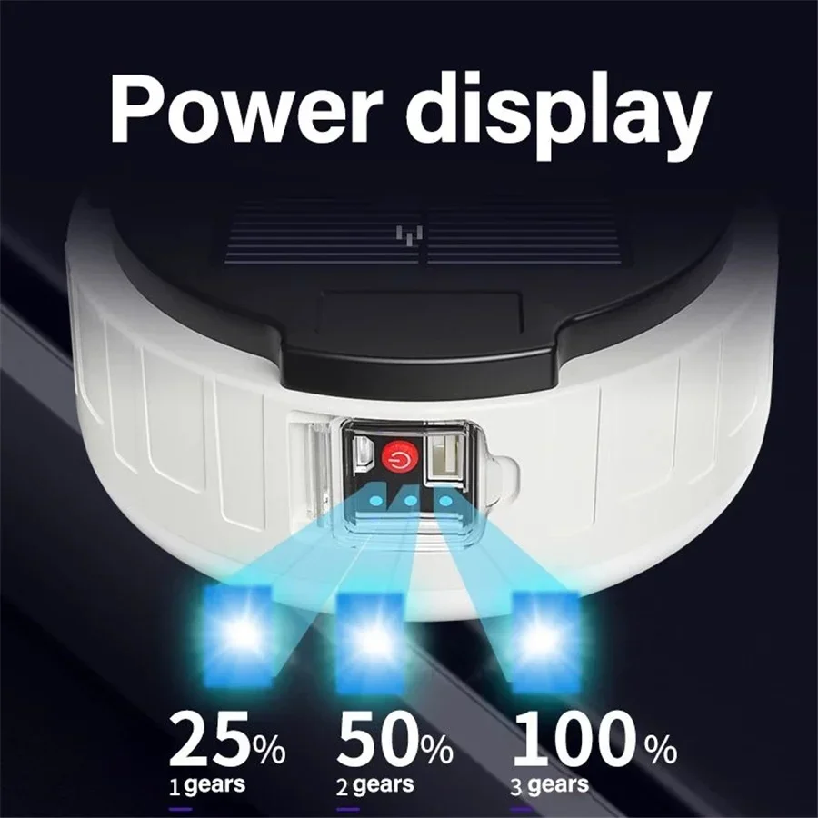 Lampu Kemah Led tenaga surya portabel, lampu tenda luar ruangan portabel tahan air, lampu pasar malam darurat, Bank daya dapat diisi ulang USB