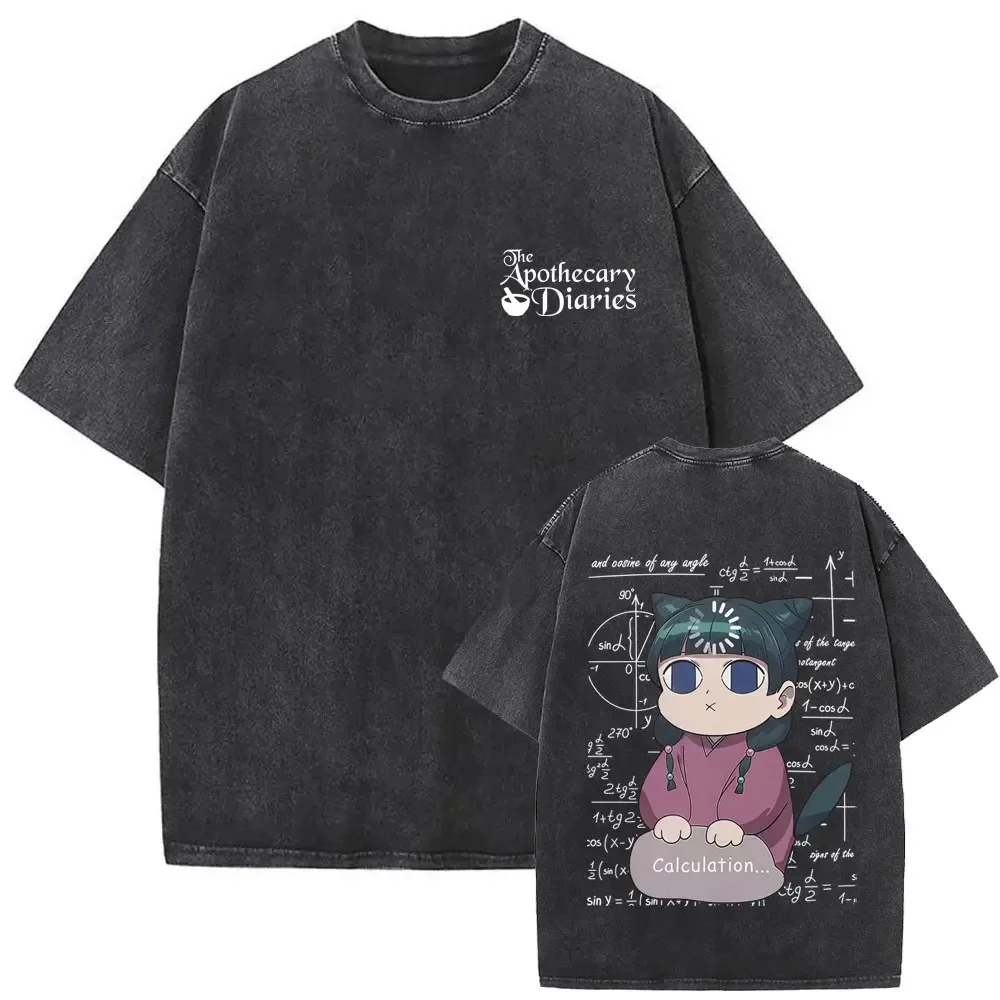 Kusuriya no Hitorigoto Cartoon T-shirt Gothic Vintage Washed Oversized T Shirt Men's Unisex Clothes Short Sleeve Cotton Tees Top
