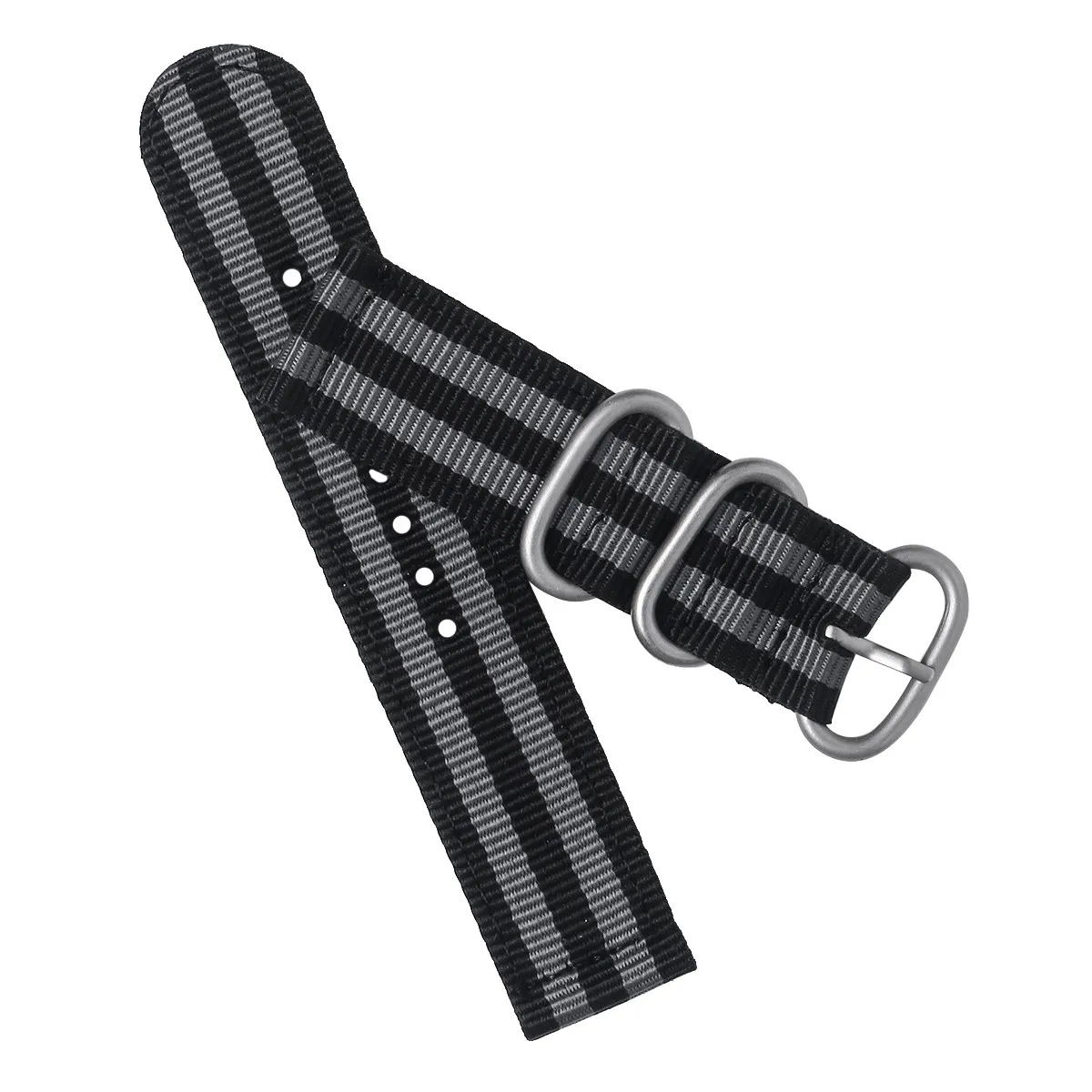 24Mm Nylon Watch Strap Heavy Duty Smooth Edge Seamless Welding Stainless Steel Clasp Watch Band Replacement Black Grey
