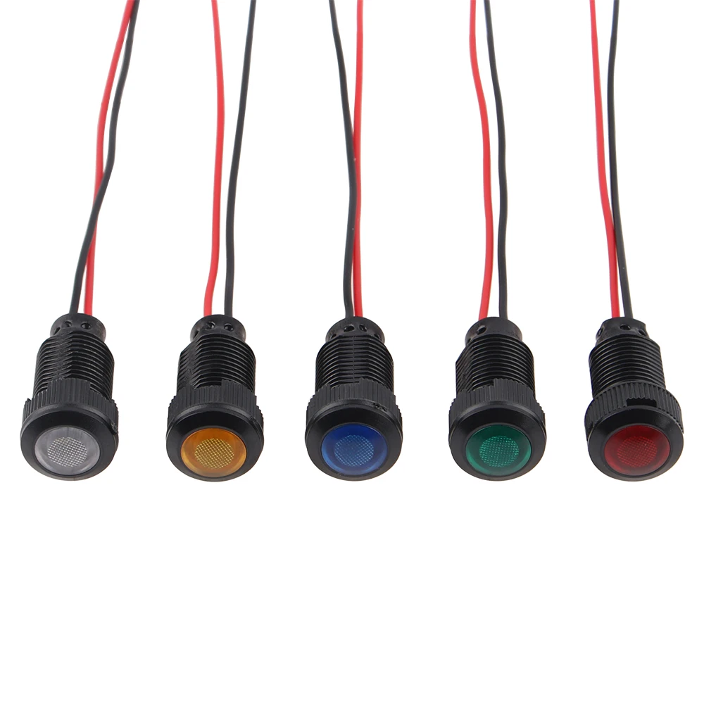 1/5pcs 6mm 8mm 10mm 12mm LED Indicator Light Plastic Black Signal Dot Lamp Red Yellow Blue Green White 3V6V12V24V110-220V