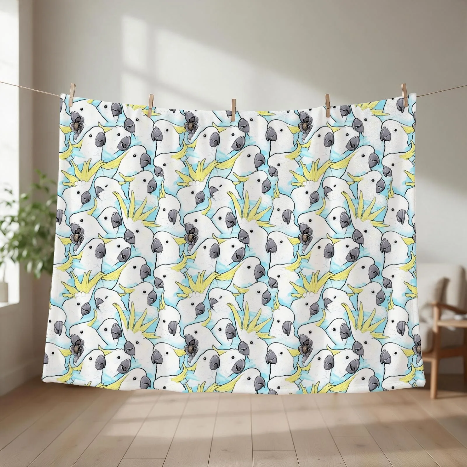 Sulfur Crested Cockatoo [Blue] Throw Blanket couch cozy soft plush fuzzy picnic outdoor blanket