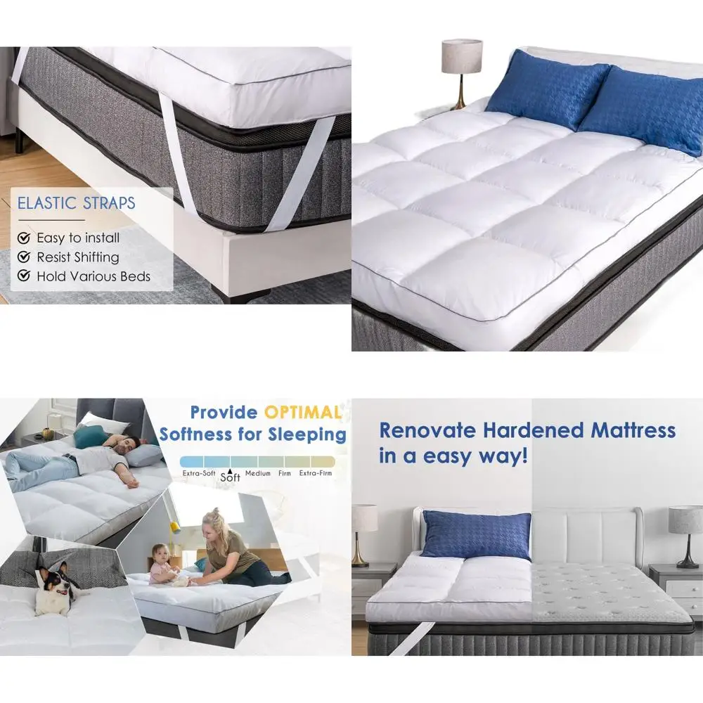 

Luxury Plush Cooling Pillow Top Mattress Topper, 400 Thread Count, Extra Thick, Fits Mattresses up to 18, Hotel-Quality Down Alt