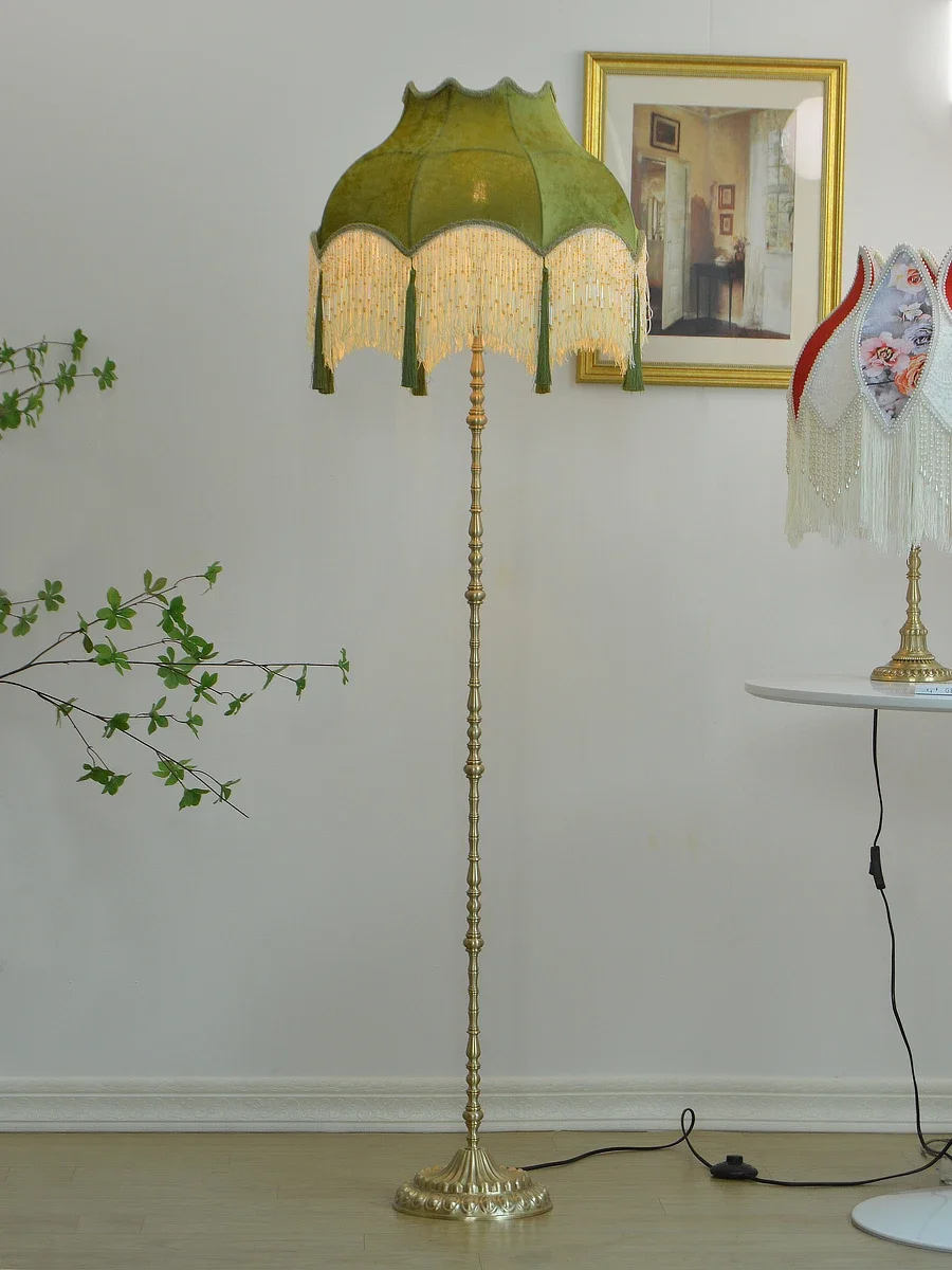 Floor lamp rice bead tassel retro French American living room bedroom study lamp