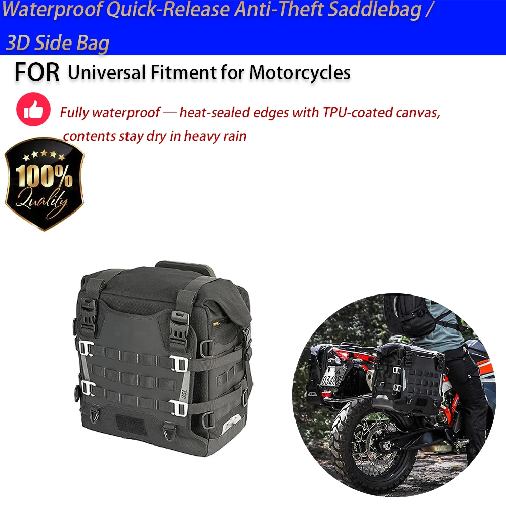 For Motorcycle Waterproof Saddlebag Quick Release Anti-Theft 20-35L Side Bag Full Face Helmet No-Drill Accesorios Moto