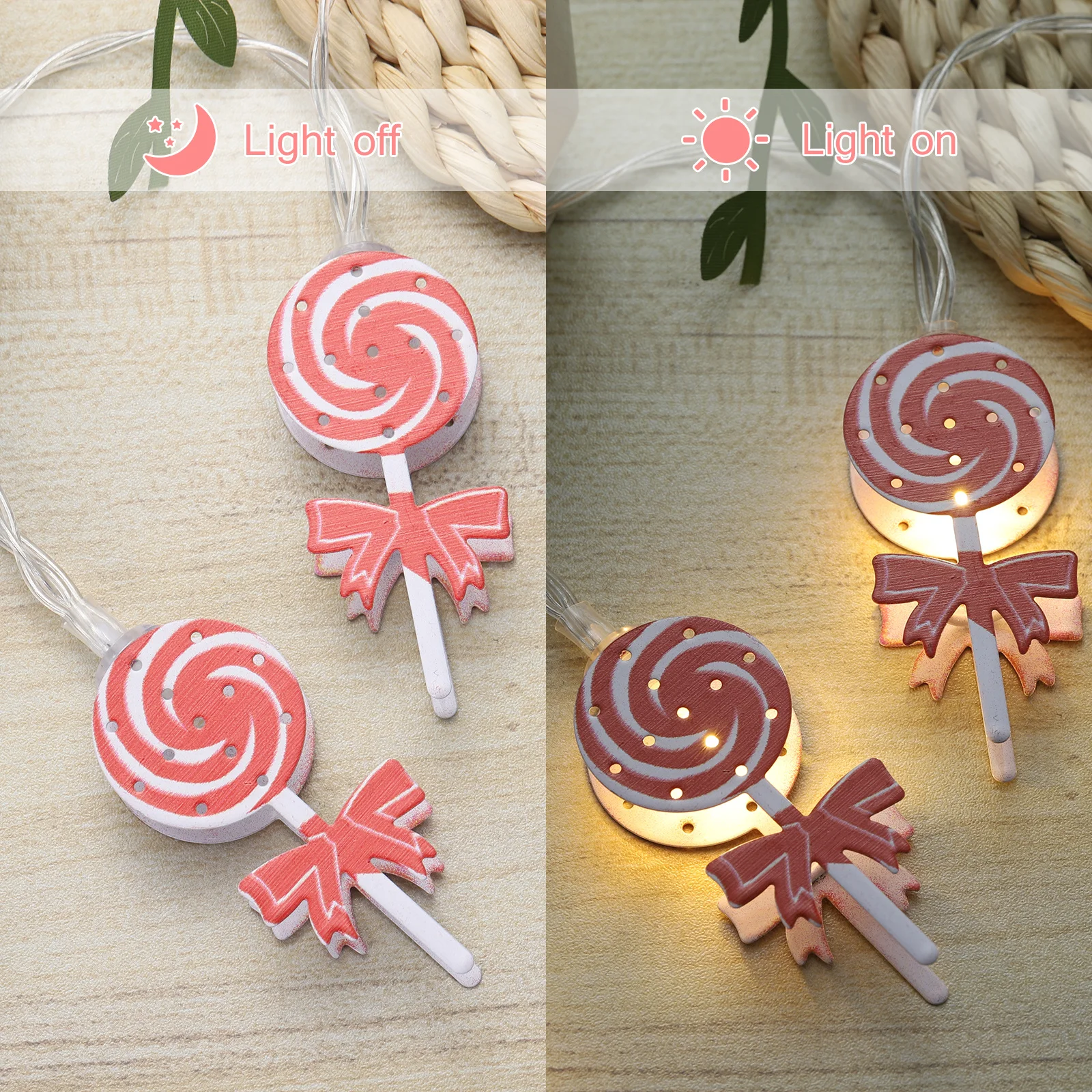 Guirlande lumineuse sucettes de noël en forme de bonbon, 1.65m, 10 led, guirlande lumineuse féerique, décoration intérieure et extérieure Durable, 1 pièce