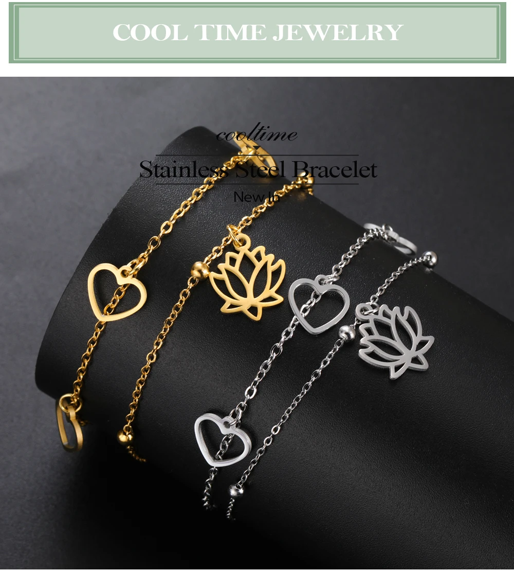 COOLTIME Herz Lotus Armband für Frauen Edelstahl Mode Liebe Paar Glück Armband Weiblichen Schmuck Geburtstag Geschenk – Detail 1