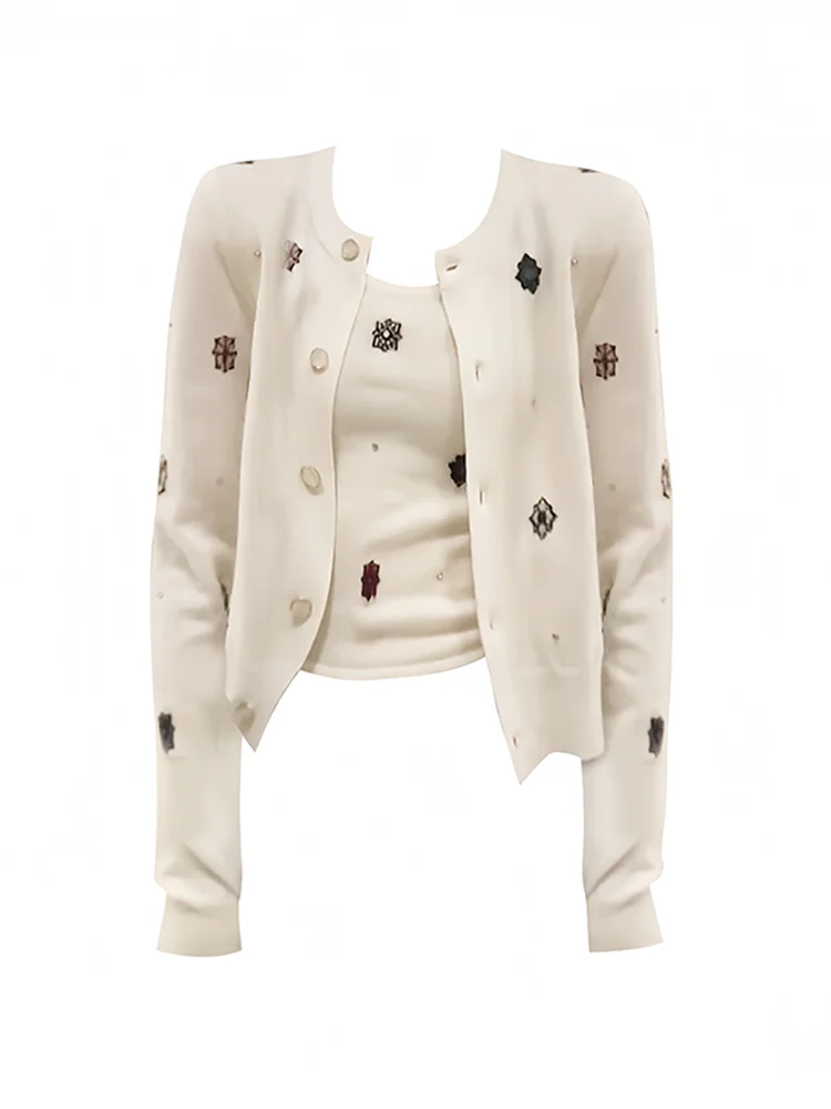 

Parkyeon2025 Women's Slim Fit Embroidered Knitwear Cardigan Inner Vest Set Autumn Season Casual Comfortable City Walk Style