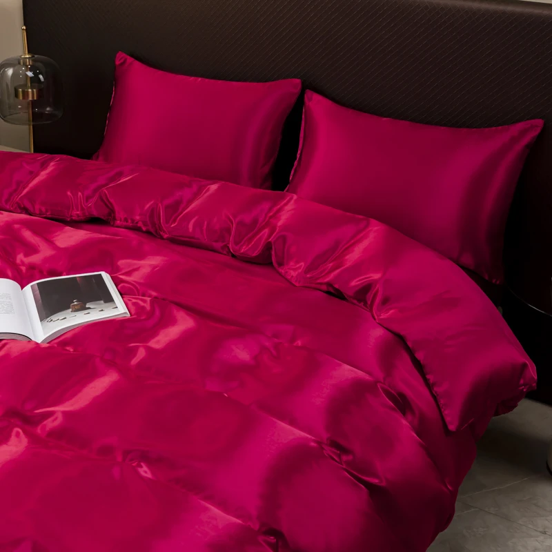 Solid Satin Bedding Set Including Duvet Covers, Bed Sheets, Pillowcases 220x240cm, Free Shipping