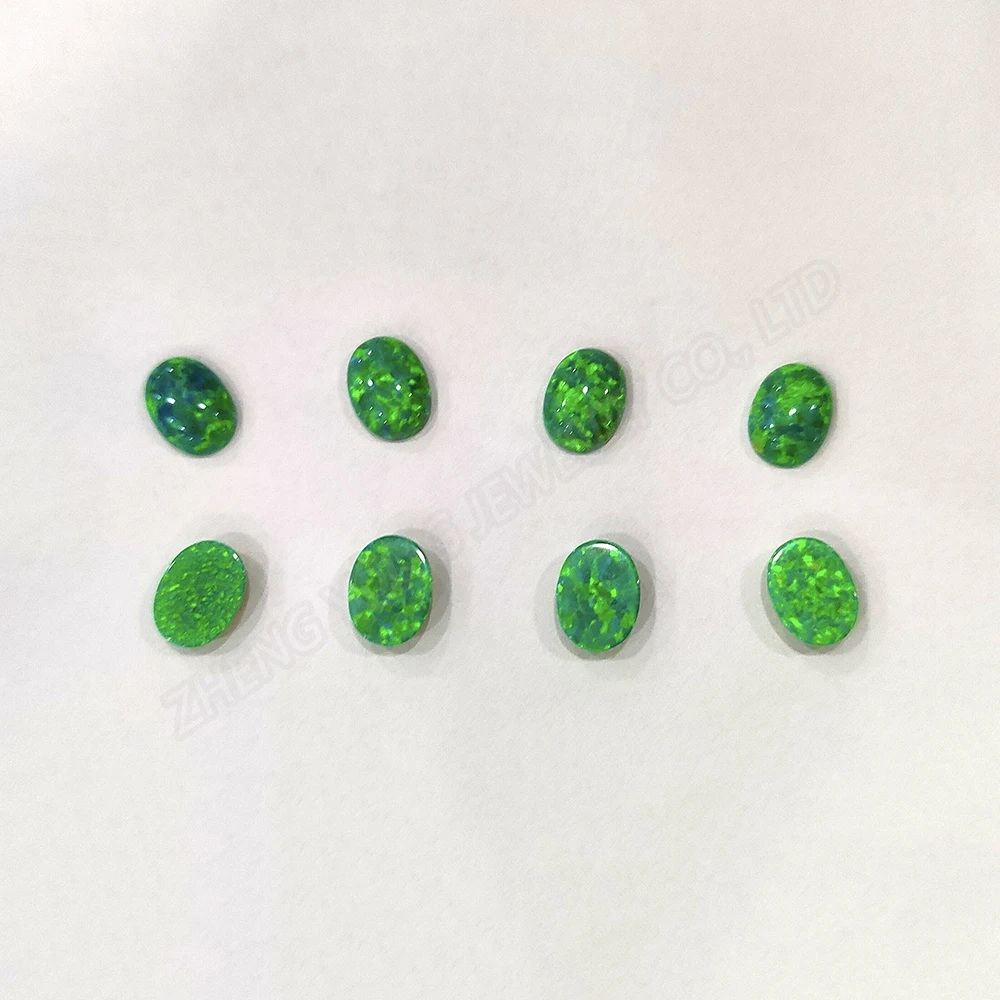 Forest Green Beads for Jewelry Making Oval Cut Loose Gemstone Synthetic Opal OP11 Flat Back Beads