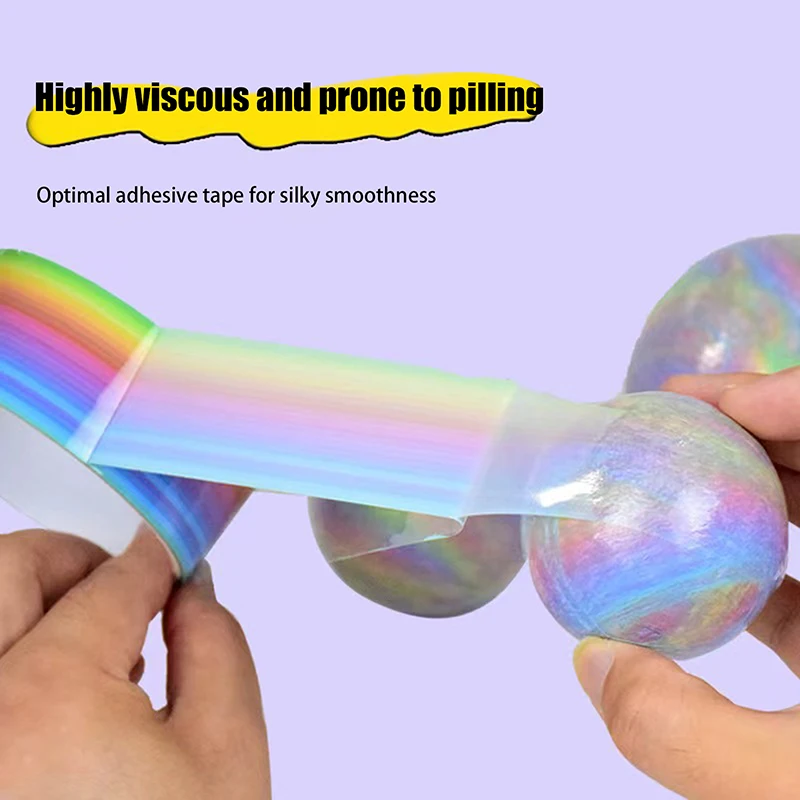 5Pcs Rainbow Tape Ball Colored Tape Decompression Adhesive Rolling Balls Toy Funny Colored Rolling Tape Toys Relaxing Toys